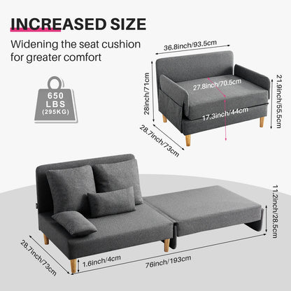 Slaapbank – Bedbank – Ligbank – Zetelbed – Compact Ontwerp – Stevig Houten Frame – Comfortabel Schuimkussen - Grijs - QUORE