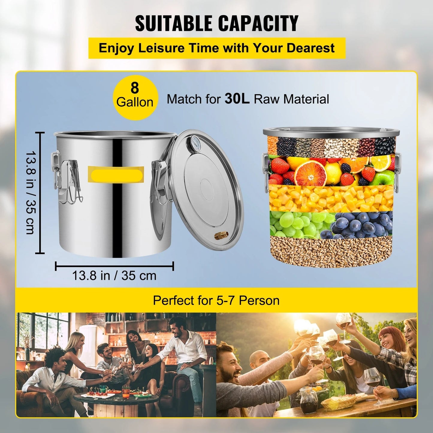 Roestvrijstalen Alcohol Distilleerapparaat - Destilleerapparaat Etherische Olie - Destilleerketel - 3 Gal - voor Moonshine, Water & Essentiële Oliën