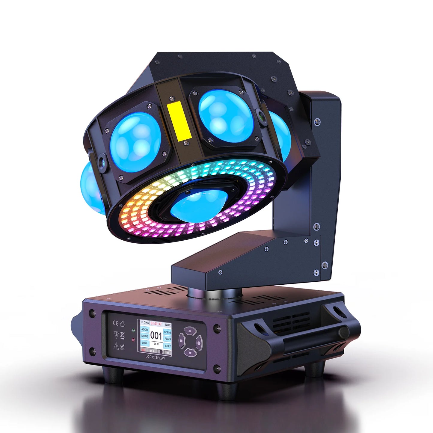 Moving Head Licht – DJ Licht – Podiumverlichting – Clubverlichting – Feestverlichting – 160W RGBW Beam – Drie-Assige 540° Rotatie – DMX512 Controle – Compact Metalen Behuizing – Veilige EU Stekker