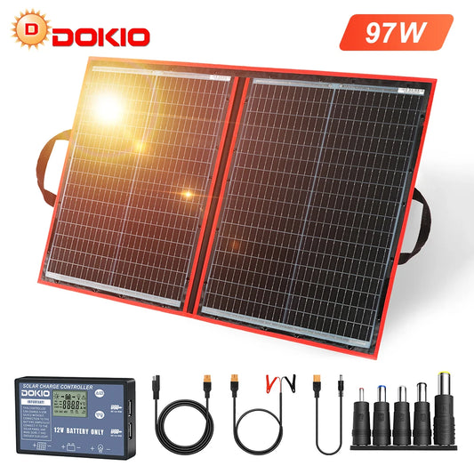 Dokio 97W 150W 195W 295W Portable Foldable Solar Panel with 12V Controller Flexible Solar Panel for Family Camping Trip