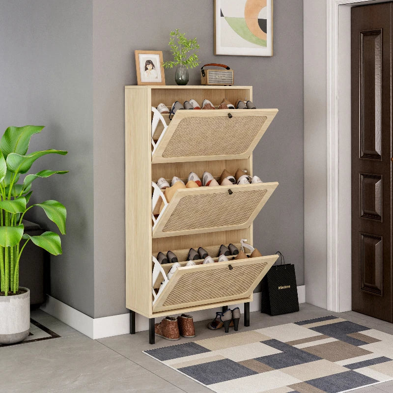 Schoenenkast – Schoenopberger – Schoenenrek – Schoenenmeubel – Rattan Decor – Verstelbare Planken – Krasbestendig Melamine - QUORE