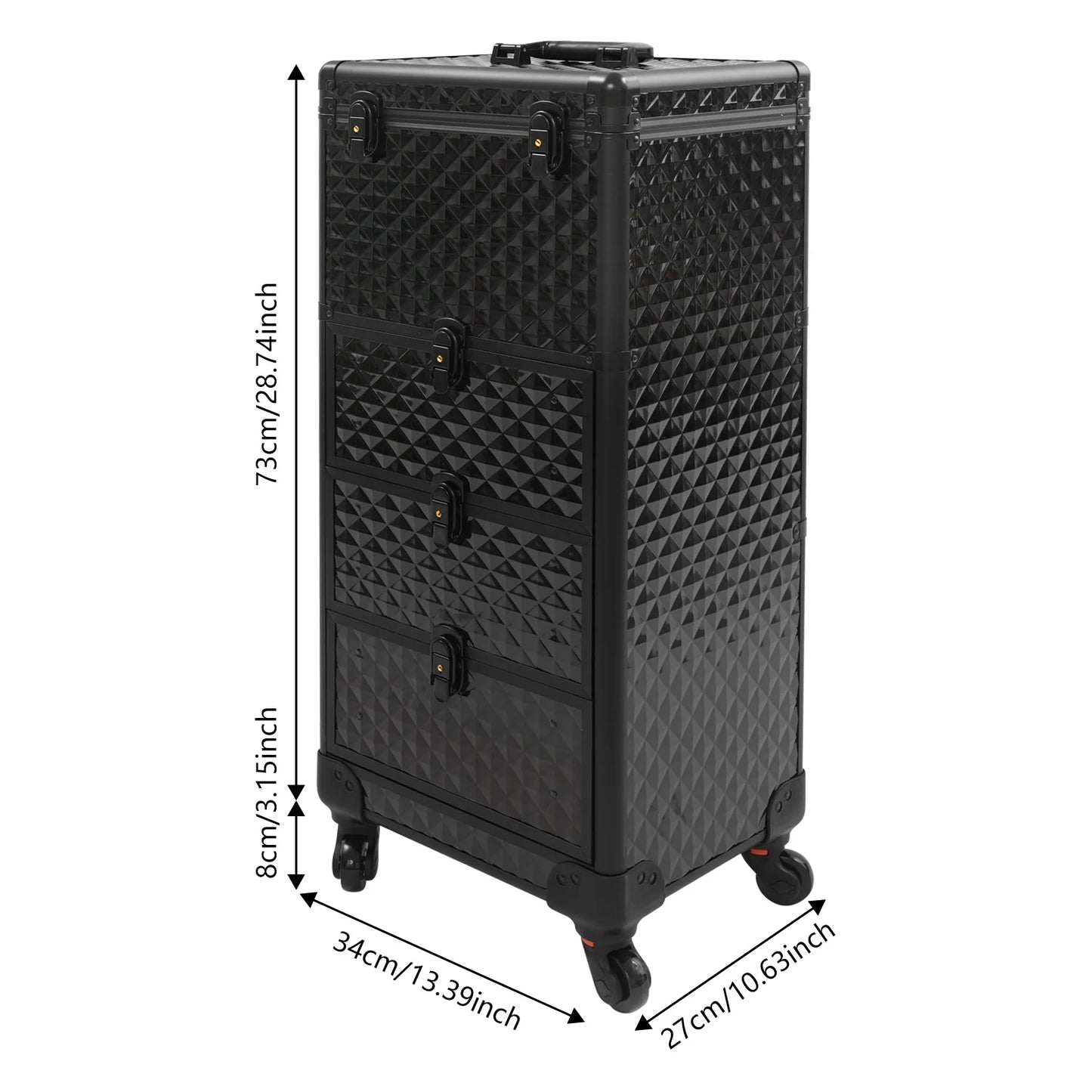 Salon Trolley – Make-up Koffer – Opbergwagen – Cosmetica Organizer – Beauty Cart – Zwart – Duurzaam Aluminium – 3 Laden Met Slot