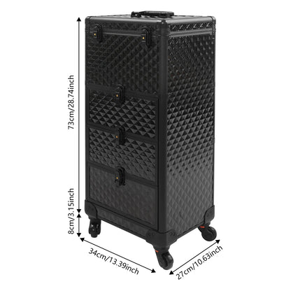Salon Trolley – Make-up Koffer – Opbergwagen – Cosmetica Organizer – Beauty Cart – Zwart – Duurzaam Aluminium – 3 Laden Met Slot