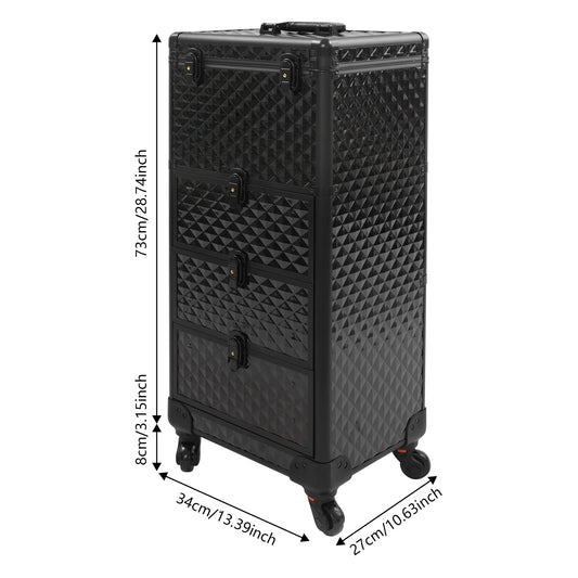 Salon Trolley – Make-up Koffer – Opbergwagen – Cosmetica Organizer – Beauty Cart – Zwart – Duurzaam Aluminium – 3 Laden Met Slot