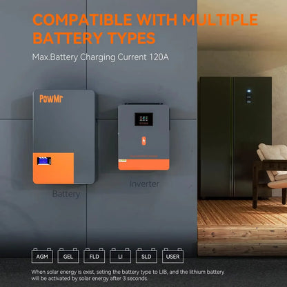 PowMr 48V 6.2KW 24V 4.2KW Hybrid Solar Inverter Grid Tie MPPT 120A On Grid Off Grid Inverter