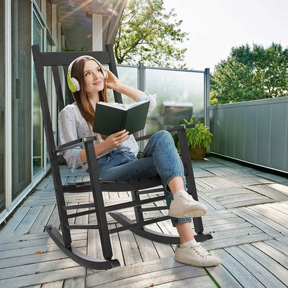 Houten Schommelstoel – Schommelstoel Zwart – Tuinstoel Hout – Veranda Stoel – Binnen Buiten Stoel – Massief Dennenhout – Breed Zitvlak 55 cm - QUORE
