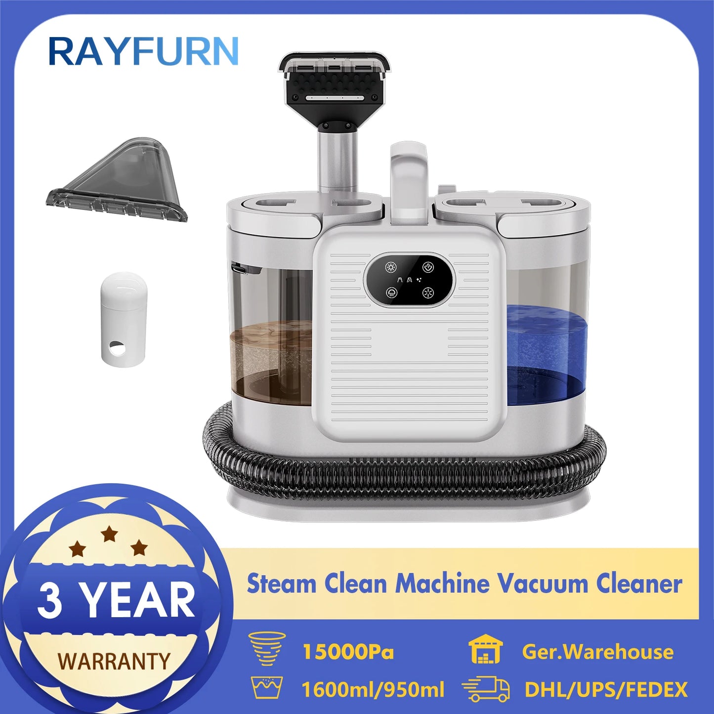 RAYFURN C988 1650W Steam Clean Machine 15000Pa Spray Brush Suction Power System Cleaner for Carpet Car Sofa Bed Cleaning Washer
