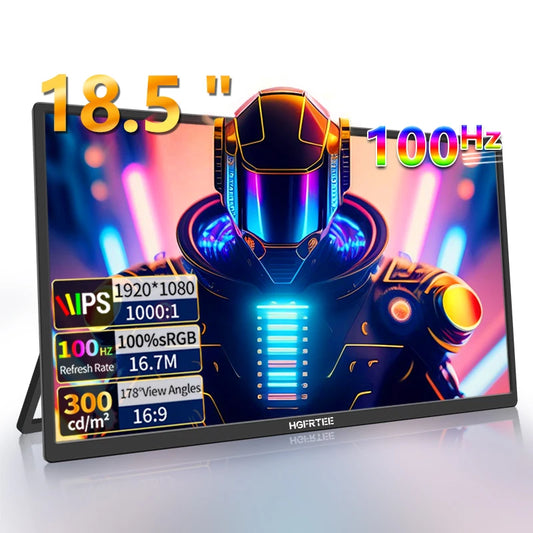 HGFRTEE 18.5inch 100Hz Portable Monitor With VESA Hole Stand PC Gaming Extended Display ADS-IPS Large screen Support Type-C HDMI - QUORE