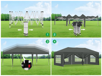 Party Tent - Opvouwbare - Tuinpaviljoen - 3x6m - Waterdichte - Verstelbare Hoogte - Gazebo - UV-Bestendig - Windbestendig - voor Tuin - Camping - Strand - BBQ - Beige