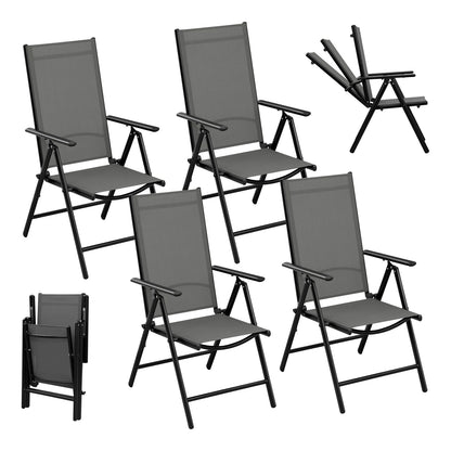 Opvouwbare Tuinstoelen Set van 4 – Inklapbare Stoelen met 7 Standen – Verstelbare Buitenkstoelen – Zwart – 150 kg Draagvermogen – 48x67x84 cm - QUORE