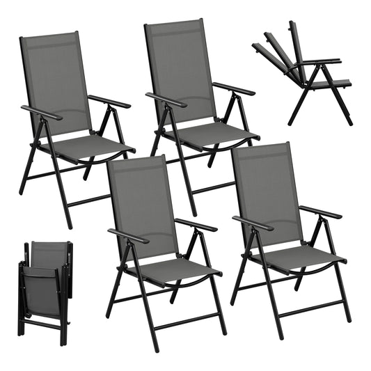 Opvouwbare Tuinstoelen Set van 4 – Inklapbare Stoelen met 7 Standen – Verstelbare Buitenkstoelen – Zwart – 150 kg Draagvermogen – 48x67x84 cm - QUORE