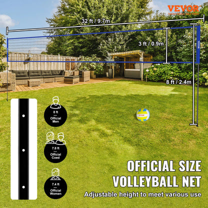 Volleybal - Volleybalnet - Net - Badmintonnet - Verstelbare Hoogte Stalen Palen - met PVC Volleybalpomp Draagtas - voor Achtertuin Strand Gazon - 1.5inch - QUORE