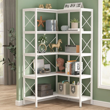 Hoekboekenkast – Hoekkast – Boekenrek – Opbergkast – L-Vormig – MDF Materiaal – 5 Stevige Planken