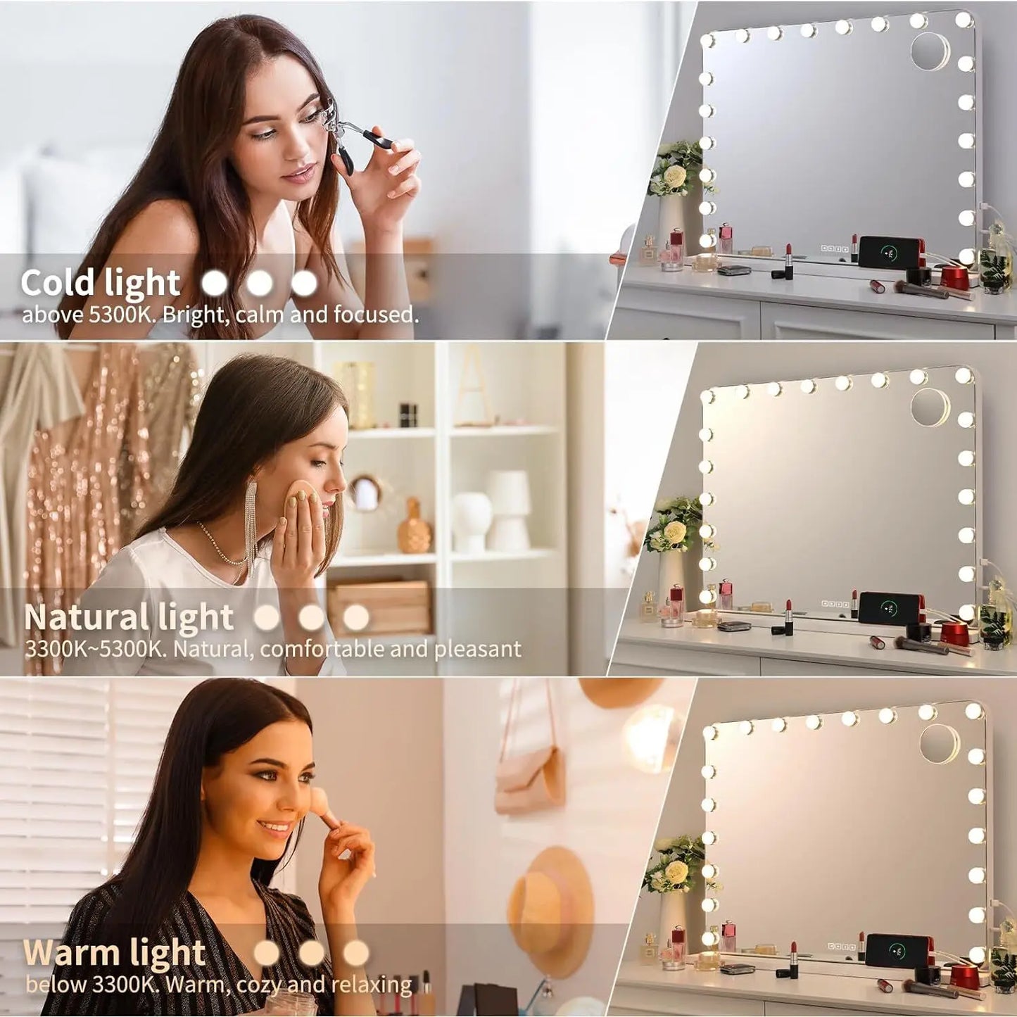 Make up Spiegel - Spiegel - Hollywood Spiegel - Badkamerspiegel - Spiegel met LED Verlichting - Smart Spiegel -  80x60cm – 20 LED Lampen, Bluetooth Speaker, USB & Touchbediening - QUORE