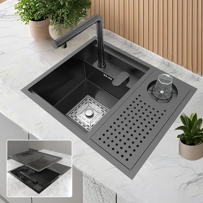 Spoelbakje RVS – Aanrechtbakje – Wasbakje – Kleine Keukenspoelbak – Balkonspoelbak – Compact Formaat 40x44 cm – Roestvrij Staal Met Deksel