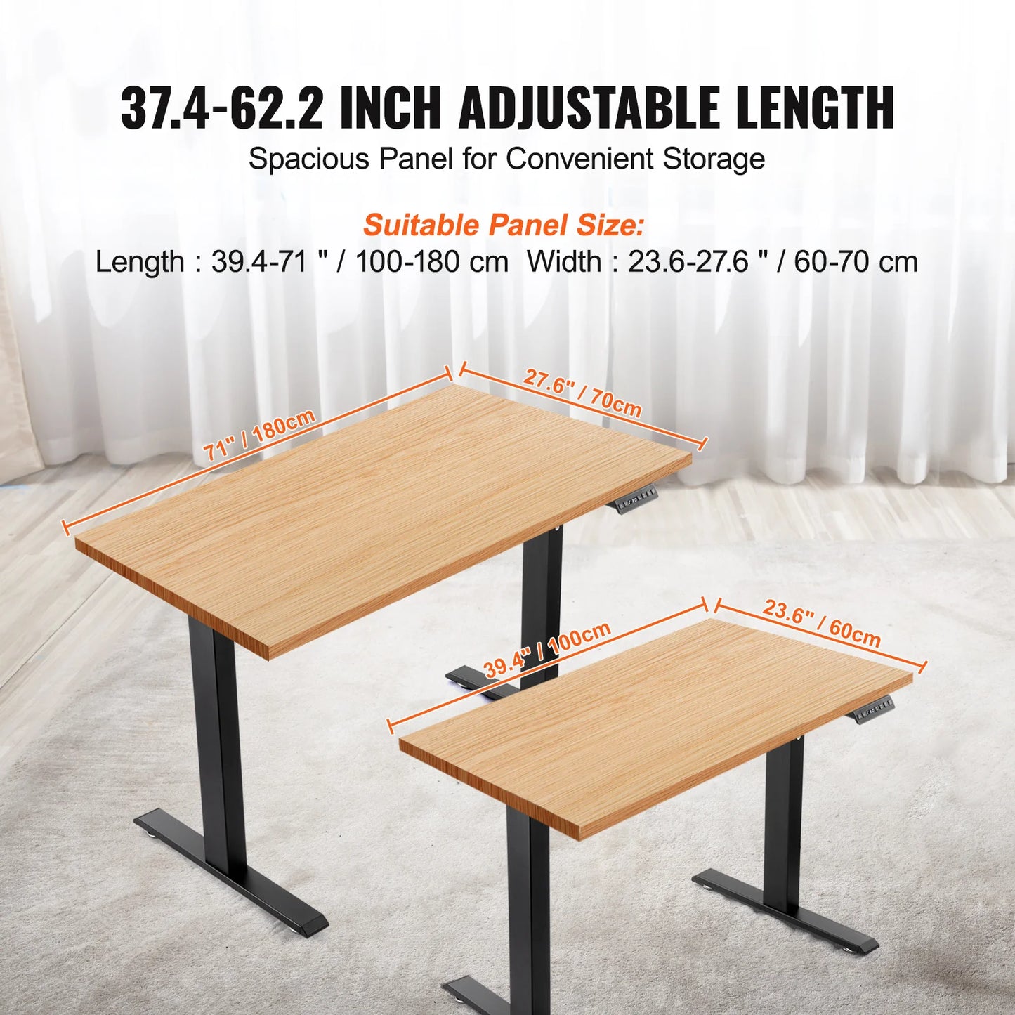 Bureauframe - Koudgewalst Koolstofstaal -  Elektrisch Bureauframe - Compatibel Desktopformaat 100-180 cm - Verstelbaar 70-117 cm Hoogte en 95-158 cm - Zwart A