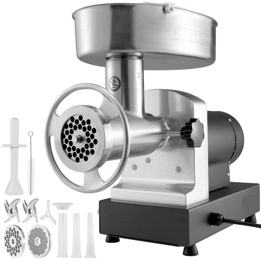 Electric Meat Grinder - For All Types of Meat - Stainless Steel - Meat Mincer - Meat Grinders - Sausage Maker - 1000-1300W - 992 LBS/h - 2 Blades - 3 Grinding Plates - Carbon Steel - Silver/Black