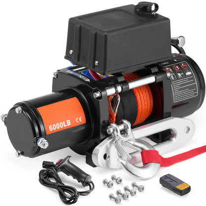 SucceBuy 6000lbs Electric Winch Car Truck Winch with 1/4 in 55 ft Synthetic Rope Wireless/Wired for Towing SUV Jeep Trailer Boat