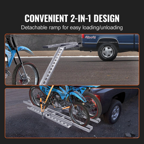 Motorfietsdrager - Fietsdrager - Trekhaak - Inklapbaar - Voor 2 Fietsen - Max 600 LBS - Aluminium Laadklep - Scooter Dirt Bike Trailer Hauler voor Auto Truck - met 2” Receiver - Zwart