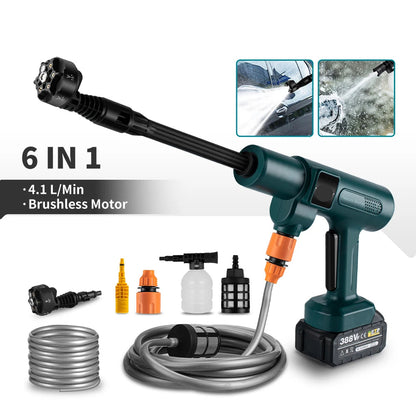 Hogedrukreiniger - Terrasreiniger - Waterpistool - Draadloze - Elektrische - 3500W - 200 Bar -  6-in-1 Spuitmond - Pressure Washer - Borstelloze  - voor Auto en Tuin – Compatibel met 18V/21V Batterijen - inclusief 2 Accu - QUORE