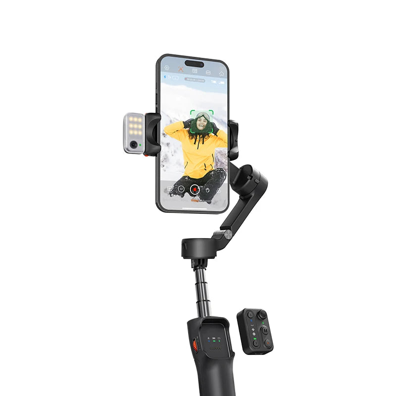 Gimbal Smartphone - Gimbal for Smartphone &amp; Camera - Handheld Mirrorless - 3-Axis - AI Face Tracking - Stabilizer for Smartphone - Carbon Fiber Material - Panning &amp; Roll Angle 330 - Tilt Angle 80 - Black
