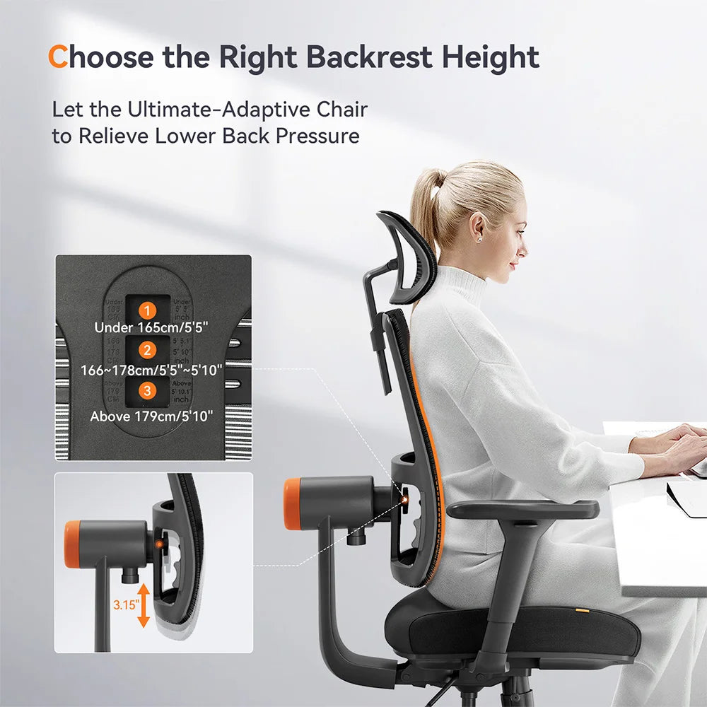 Ergonomische Bureaustoel - Gaming Stoel - Stoelen - Bureaustoelen - met Adaptieve Lendensteun - Verstelbare Hoofdsteun - en Zitdiepte - 4D Armleuningen - Kantelbare Rugleuning - Geschikt voor 160-195cm Lengte - Zwart