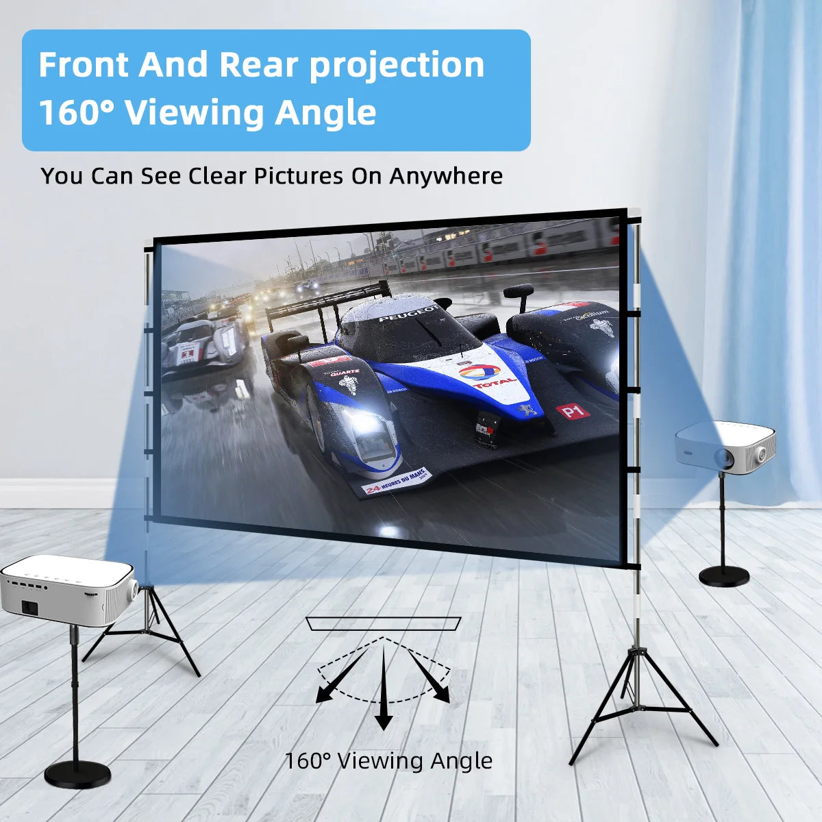 Veidadz - Beamer Scherm - Projector Screen - 100in - 16:9 - Projector Scherm - Projector Doek - Projector Scherm voor Beamer - Home Cinema Thuisbioscoop - Draagbare Beamer - Tripods - QUORE