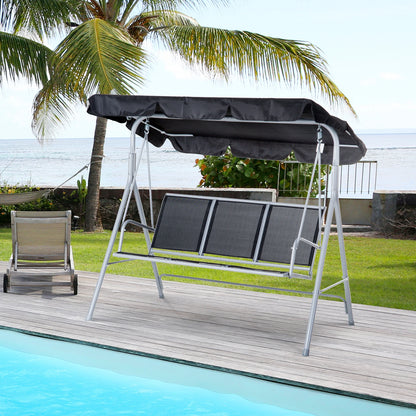 Tuinschommel - Schommelbank - Hangbank - 3 Persoons - Verstelbare Rugleuning - en Zonnescherm - 240kg Draagkracht - Ademend Textilene - Weerbestendig - Metalen Frame - Outdoor - 171x108x154 cm - voor Balkon - Tuin of Terras - Zwart