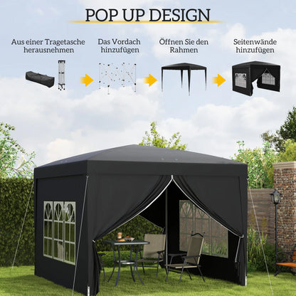 Pop-Up Paviljoen – Partytent – Tuinpaviljoen – Waterdichte Tent – Afneembare Zijwanden – Stalen Frame – UV-Bestendig - Zwart
