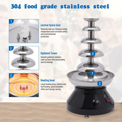 Chocoladefontein – Chocoladefontein 5 Lagen – Chocolade Fontein – Fonduefontein – Fondue Set – 3000 ml Capaciteit – Roestvrij Staal & BPA-vrij