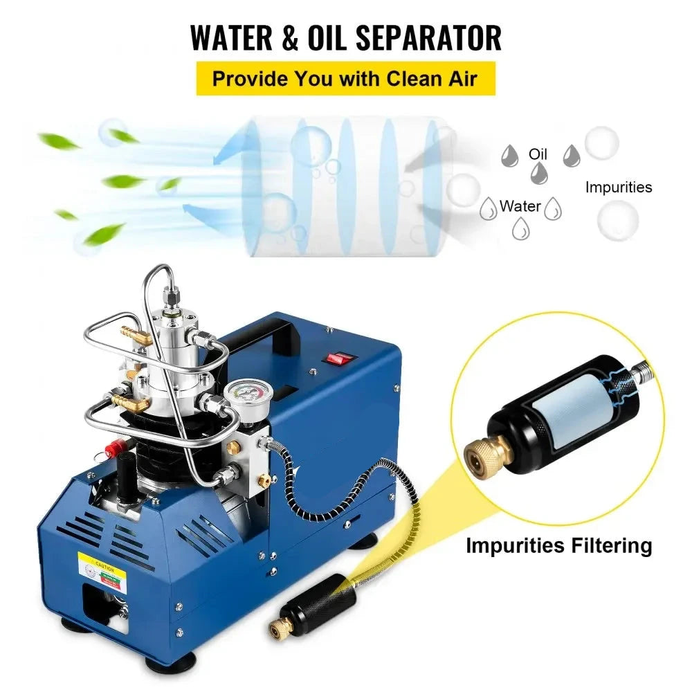 Hogedruk Luchtcompressor - Elektrische PCP Luchtpomp - met Automatische Uitschakeling - en Veiligheidsventiel - Stil Watergekoeld - 1800W - 220V - 4500 PSI - Voor PCP Geweer - Paintball en Duiken