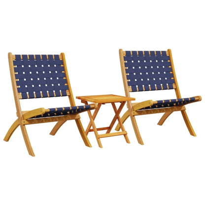 Tuinstoel – Set van 2 - Klapstoel – Compact Tuinset – Tuinmeubelset – Balkonset – Terrasset – Inklapbare Stoelen – Massief Acaciahout – Waterbestendige Tafel - Donkerblauw