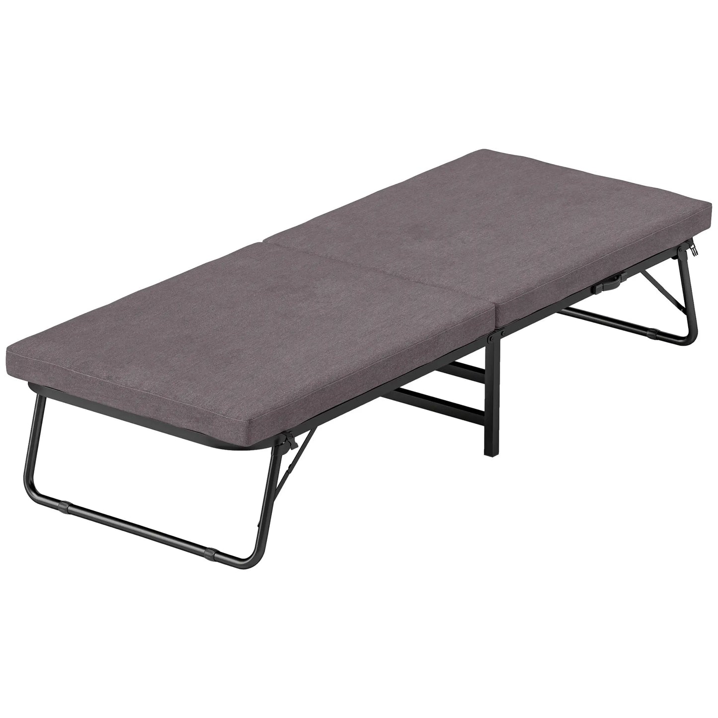 Opklapbed – Vouwbed – Logeerbed – Eenpersoonsbed – Slaapbed – Verstelbare Rugleuning – 7 cm Dik Comfortabel Matras - Donkergrijs