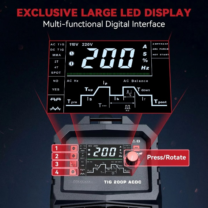 7-in-1 Lasmachine – TIG Lasmachine – AC DC Lasapparaat – MMA Lasser – LED Display – Pulsfunctie - Met 10 Stuks Laselektroden - QUORE