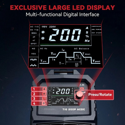 7-in-1 Lasmachine – TIG Lasmachine – AC DC Lasapparaat – MMA Lasser – LED Display – Pulsfunctie - Met 10 Stuks Laselektroden - QUORE
