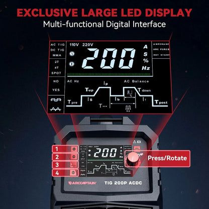 ARCCAPTAIN  7 in 1 AC/DC TIG Aluminium Welding Machine MMA Pulse Square Triangular HF TIG Stainless Argon Precise 2T 4T Welder