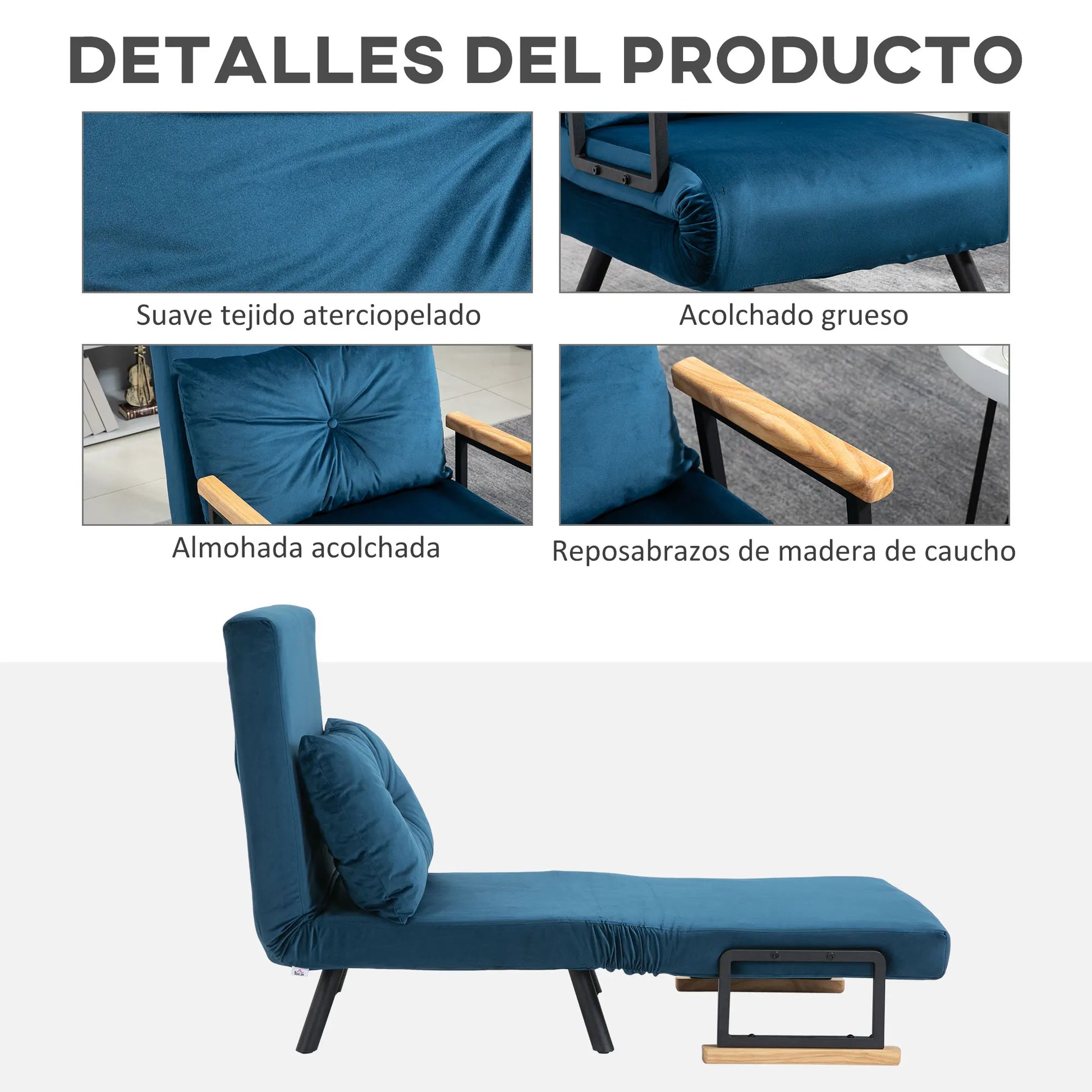 Slaapbank – Slaapstoel – Bank – Sofa – Bedbank – Verstelbare Rugleuning 5 Standen – Velvet Bekleding Diep Navy Blauw - QUORE