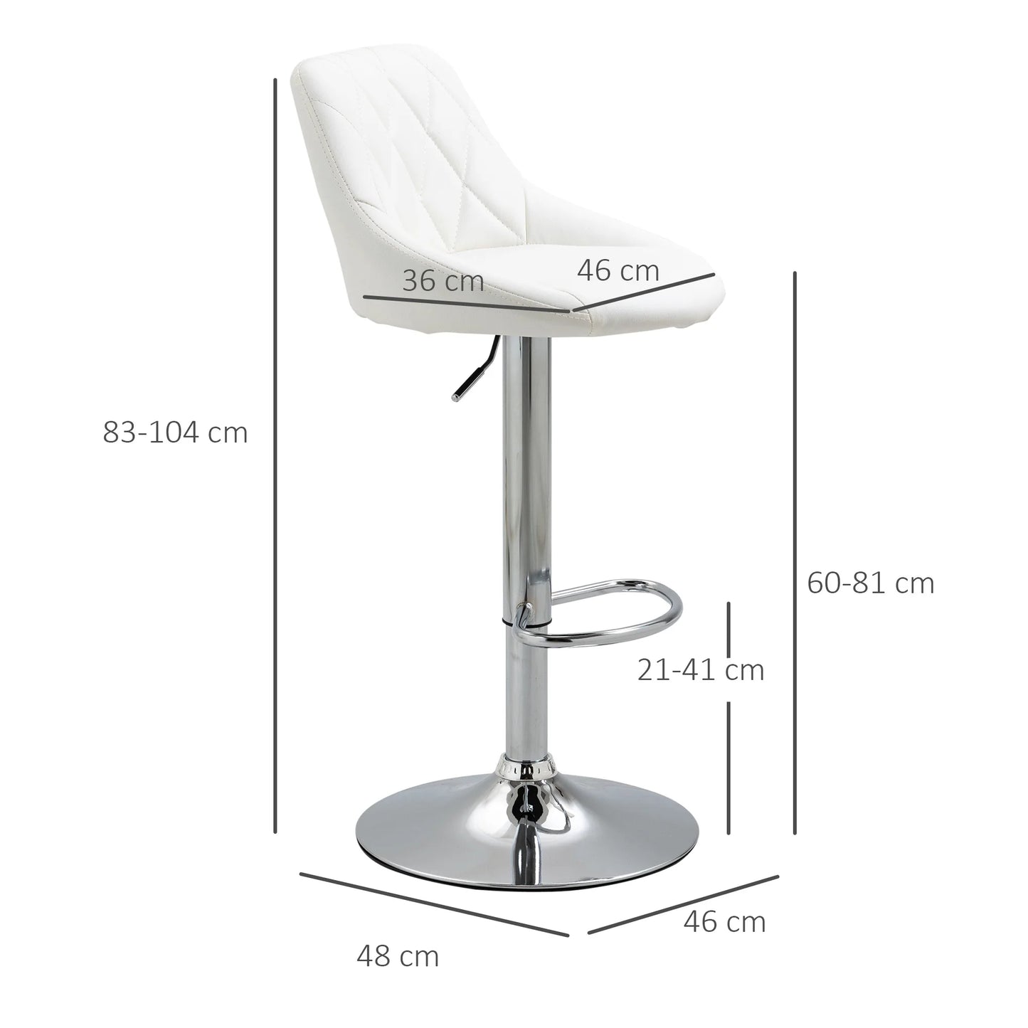 Barkrukken – Barkruk – Kruk – Hoge Stoel – Barstoel – Verstelbare Hoogte 60-81 cm – PU Leer Wit - QUORE