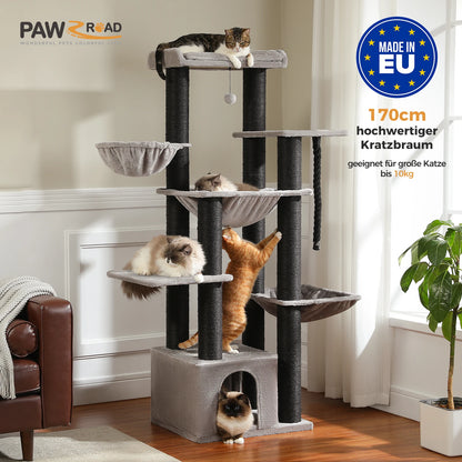 Kattenboom - voor Grote Binnenkatten – Krabpaal - Hoog Kattenmeubel - met Sisal Krabpalen - Condo Hangmat – Arbre a Chat - met Pluche Perch Speelbal - 114cm - Zwart