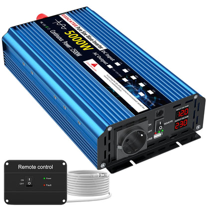 Omvormer – Inverter – Spanningsomvormer – Converter – Stroomomvormer – Zuivere Sinusgolf – 5000W Piekvermogen – Aluminium Behuizing