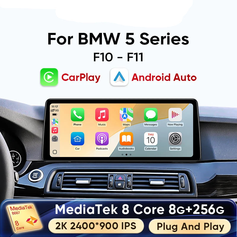 Ainavi 12.3 Inch Car Radio For BMW 5 Series F10 CIC F11 NBT 2011-2016 Multimedia Player Wireless Carplay Android Auto HeadUnit