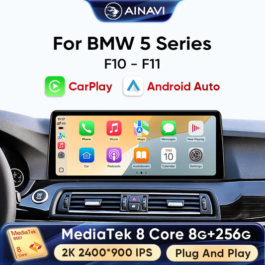 Ainavi 12.3 Inch Car Radio For BMW 5 Series F10 CIC F11 NBT 2011-2016 Multimedia Player Wireless Carplay Android Auto HeadUnit