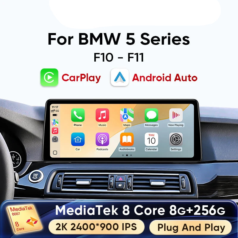 Autoradio – Multimedia Systeem – Auto Radio – 2-DIN Navigatie – Draadloos CarPlay & Android Auto – 12,3 Inch 2K Touchscreen – Originele iDrive & Achteruitrijcamera Support