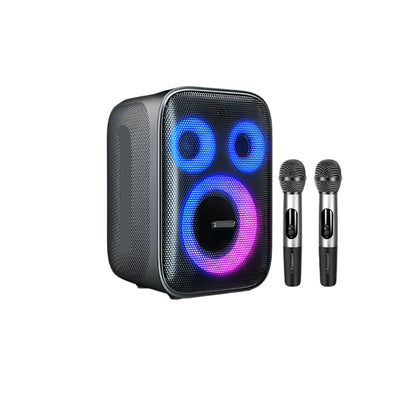 Bluetooth Speaker - Speakers - Partybox - Muziekbox - 120W - met 2 Microfoons - Gitaaringang en 3-Weg Geluidssysteem - Draagbare Speaker - Karaoke - met Lichtshow en Bedrade/Built-in Mic - Zwart