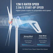 Vevor - Wind Turbine - Windmill Generator - Wind Turbine Generator - Wind Energy - Wind Turbine - 500W - 12V - 5 Blades - White