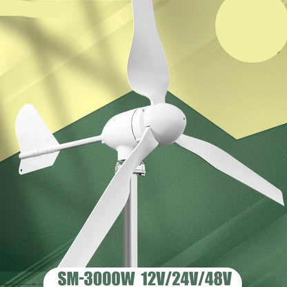 Horizontale Windturbine – Windgenerator – Duurzame Energie – 3000W Vermogen – Aluminium Behuizing – Laag Geluid - 24V - MPPT Hybride Regelaar