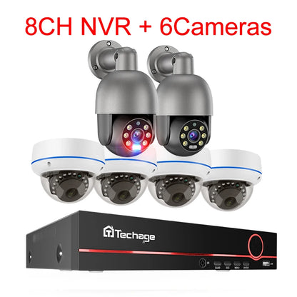 Techage 8CH 5MP POE Camera System H.265 8CH PTZ Dome Camera Human Detection CCTV Video Home Security Surveillance Set PT825G-50P