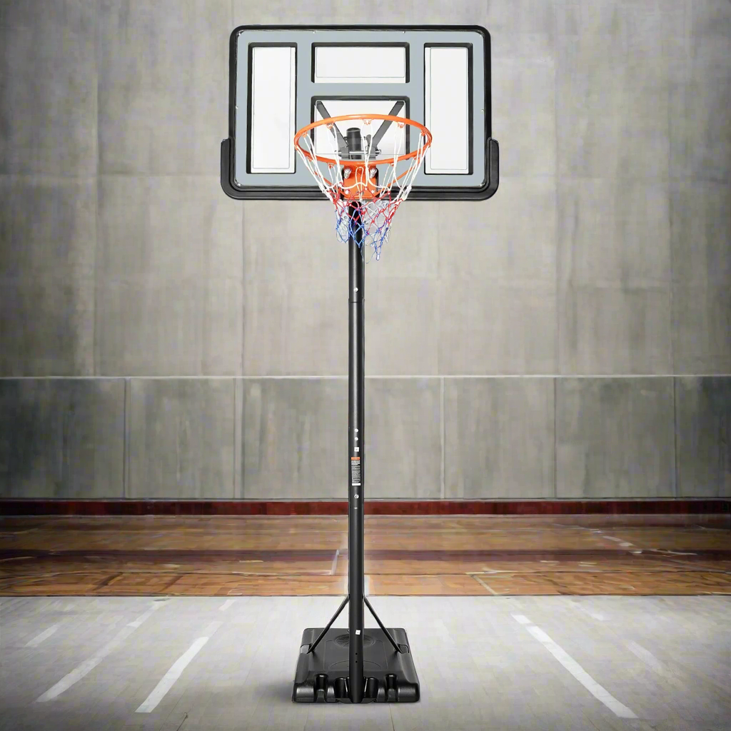 Verstelbare Basketbalpaal – Buiten Basketbalset – Basketbalring – Basketbalstandaard – Weerbestendig Materiaal – Verstelbare Hoogte – Wieltjes - 110 x 75 cm - Lichtgrijs