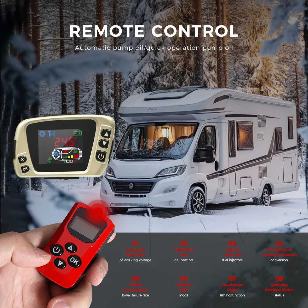 Dieselkachel – Dieselkachel Verwarmer – Standkachel – Luchtverwarmer – Diesel Heater – 8 kW Vermogen – 12V Met LCD Display & Afstandsbediening