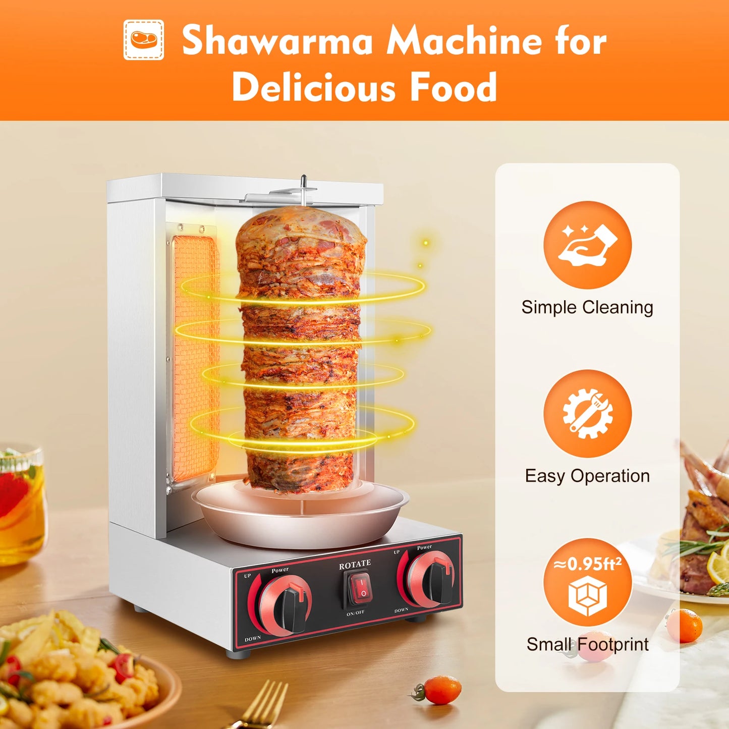 Gasdoner Kebab Machine – Doner Kebab Grill – Shawarma Grill – Kebab Grill – 3000W Infrarood – 8 Kg Capaciteit